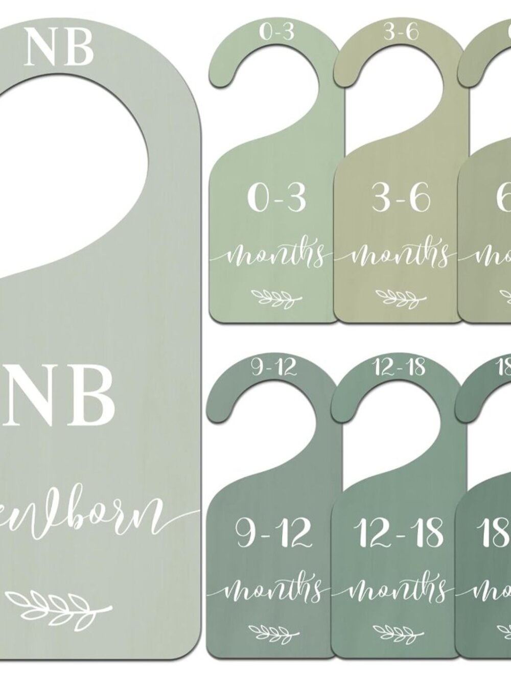 7Pcs Green Wooden Baby Closet Size Dividers with Green Velvet Bag Newborn to 24